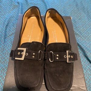Attilio Giusti Leombruni Black Suede Buckle Slip-On Loafers